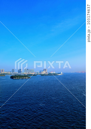 レインボーブリッジから見るお台場海浜公園の風景 レインボーブリッジから見るお台場海浜公園の風景 103174637