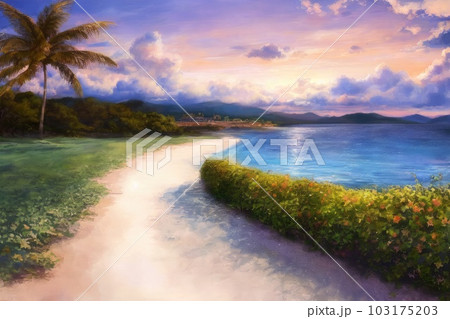 《AI画像》夕暮れのビーチリゾート 103175203