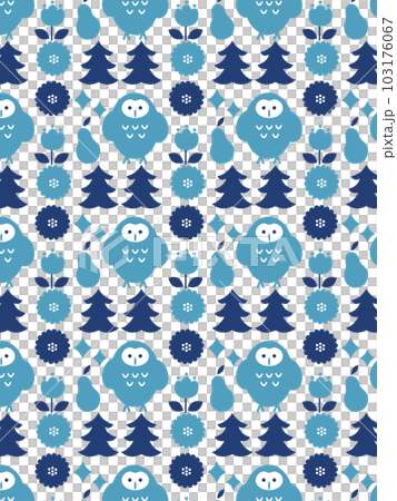 Scandinavian style owl and nature illustration pattern vertical 103176067