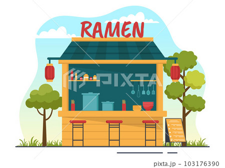 Ramen Vector Illustration of Japanese Food with Noodle, Chopsticks, Miso Soup, Egg Boiled and Grilled Nori in Flat Cartoon Hand Drawn Templates Ramen Vector Illustration of Japanese Food with Noodle, Chopsticks, Miso Soup, Egg Boiled and Grilled Nori in Flat Cartoon Hand Drawn Templates 103176390