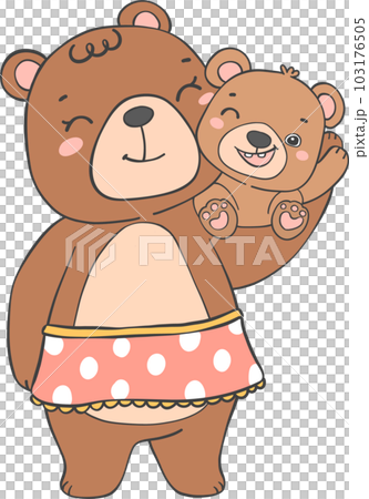 Cute mom bear and baby bear mother's day cartoon animal outline doodle drawing 103176505