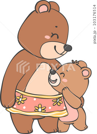 Cute mom bear and baby bear mother's day cartoon animal outline doodle drawing 103176514