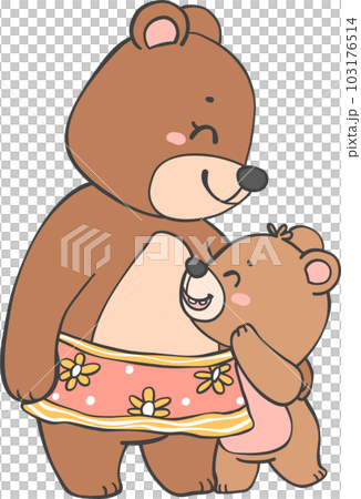 Cute mom bear and baby bear mother's day cartoon animal outline doodle drawing 103176514