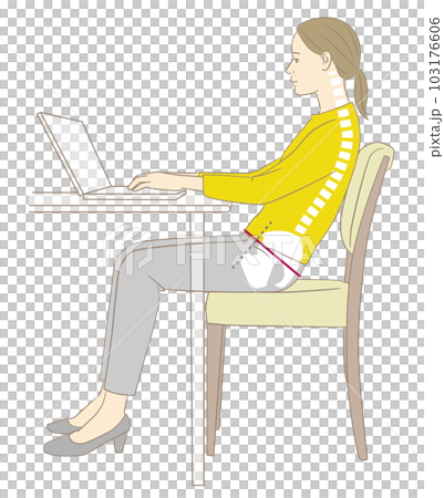 A woman and a skeleton figure who do desk work by leaning on the backrest 103176606