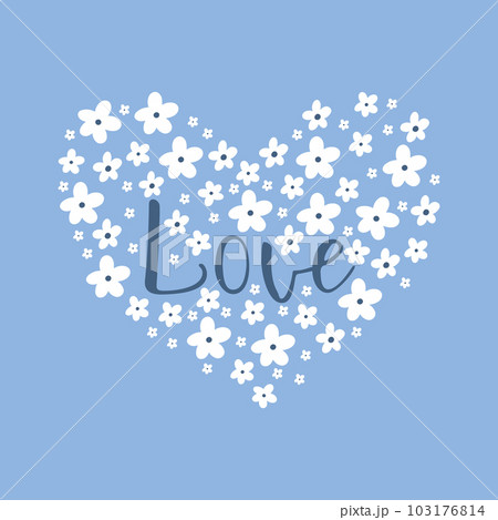 Poster with flower heart. Vector illustration in a flat style. Poster with flowers. Cute spring print with daisies. 103176814