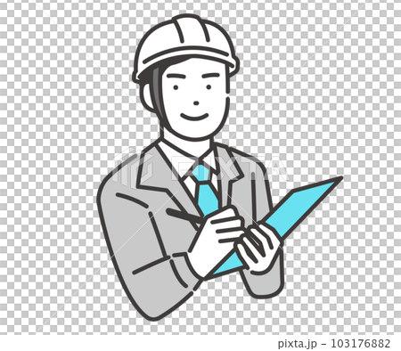 Vector illustration material of a worker wearing a helmet to check / check / explanation / new employee 103176882