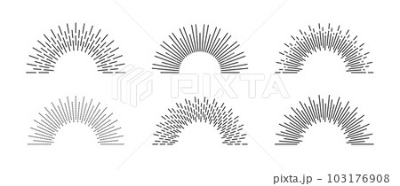 Half circle sunburst frame set. Outline sunrise and sunshine rays symbols collection. Radial light rays pack. Retro sunbeam shape. Design elements for logo, label, badge, poster. Vector bundle Half circle sunburst frame set. Outline sunrise and sunshine rays symbols collection. Radial light rays pack. Retro sunbeam shape. Design elements for logo, label, badge, poster. Vector bundle 103176908