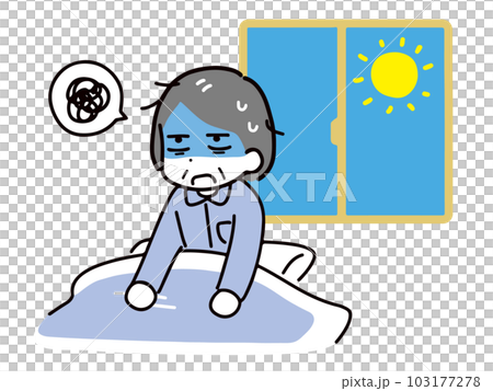 Senior woman in pajamas with a tired face in her futon in the morning (upper body) Senior woman in pajamas with a tired face in her futon in the morning (upper body) 103177278