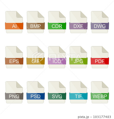 File type icons. Graphic File type icons. Graphic 103177483