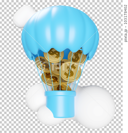 hot air balloon with gold coin, cloud isolated. loan approval, business banking, investment concept, 3d render illustration hot air balloon with gold coin, cloud isolated. loan approval, business banking, investment concept, 3d render illustration 103178402