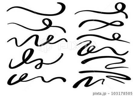 Swashes swoops and swishes calligraphy signs. Underlines hand drawn strokes. Vector symbols set. Swashes swoops and swishes calligraphy signs. Underlines hand drawn strokes. Vector symbols set. 103178505