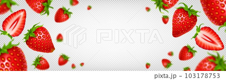 Many fresh strawberries falling, flying border 103178753