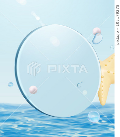 Glass disk floating above ocean Glass disk floating above ocean 103179278