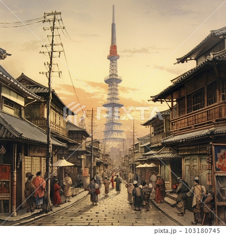 絵画風の日本の街並み「AI生成画像」のイラスト素材 [103180745] - PIXTA