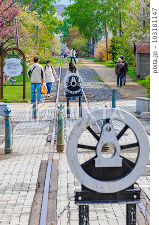 北海道　小樽市　中央通り沿いの町並み（手宮線跡地） 103181147