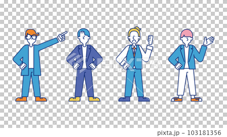 カジュアルな服装の多様な男性のビジネスパーソンのイラストセットA 103181356