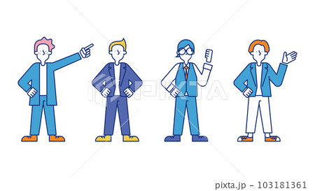 カジュアルな服装の多様な男性のビジネスパーソンのイラストセットD 103181361