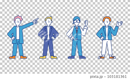カジュアルな服装の多様な男性のビジネスパーソンのイラストセットD 103181361