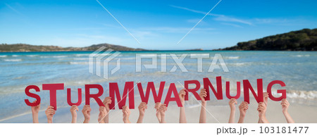 People Hands Building Word Sturmwarnung Means Storm Warning, Ocean And Sea People Hands Building Word Sturmwarnung Means Storm Warning, Ocean And Sea 103181477