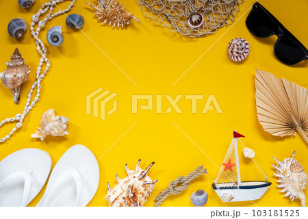 Yellow Summer Flat Lay With Accessories, Copy Space Yellow Summer Flat Lay With Accessories, Copy Space 103181525