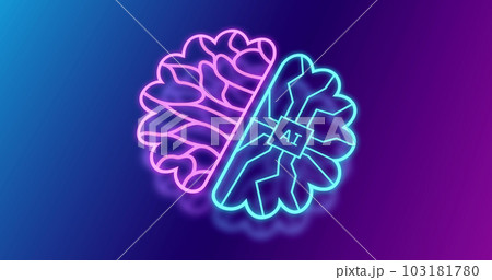 Image of digital brain with ai text on blue background 103181780