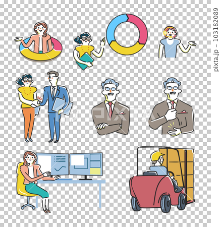 ビジネス管理者と秘書業務ほか実務作業を行うスタッフ セット イラスト素材 ビジネス管理者と秘書業務ほか実務作業を行うスタッフ セット イラスト素材 103182089