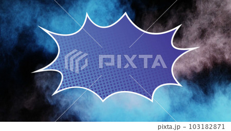 Composition of blue shape with copy space over smoke on black background 103182871