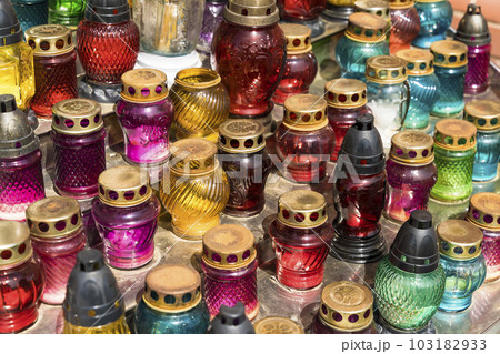 Church candles in a catholic christian temple for a holiday and a prayer. 103182933