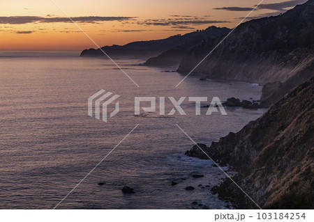 United States, California, Big Sur, Big Sur coastline at sunset 103184254