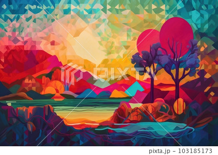 abstract and surreal landscape with vivid...のイラスト素材