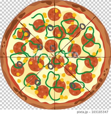 Image illustration of a pizza cut into eight equal parts Image illustration of a pizza cut into eight equal parts 103185347