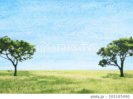 木々と芝生　水彩 103185490
