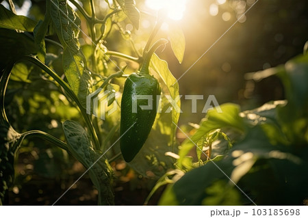 jalapeno pepper grown in garden with sun and water, created with generative ai 103185698