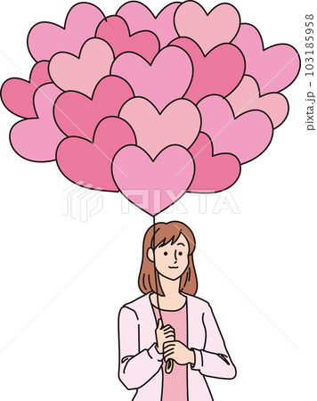 ハートの風船を持った人たち_カラー_女性_上半身 103185958