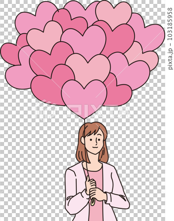 ハートの風船を持った人たち_カラー_女性_上半身 103185958