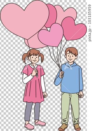 有心形氣球的人_顏色_男孩女孩_全身 有心形氣球的人_顏色_男孩女孩_全身 103185959