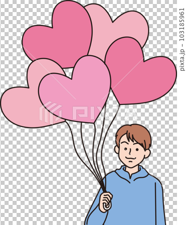 ハートの風船を持った人たち_カラー_男の子_上半身 103185961