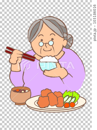 認知症予防 健康的な食事をとる高齢女性のイラスト 認知症予防 健康的な食事をとる高齢女性のイラスト 103186016