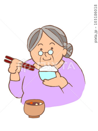 認知症予防 健康的な食事をとる高齢女性のイラスト 認知症予防 健康的な食事をとる高齢女性のイラスト 103186018