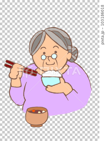 認知症予防 健康的な食事をとる高齢女性のイラスト 認知症予防 健康的な食事をとる高齢女性のイラスト 103186018