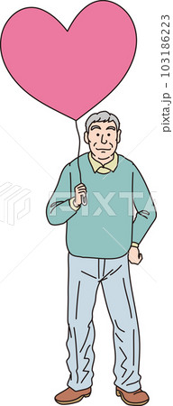 ハートの風船を持った人たち_カラー_高齢男性_全身 103186223