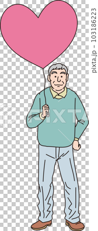 ハートの風船を持った人たち_カラー_高齢男性_全身 103186223