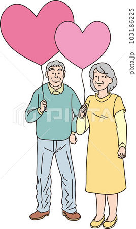 ハートの風船を持った人たち_カラー_高齢男女_全身 ハートの風船を持った人たち_カラー_高齢男女_全身 103186225