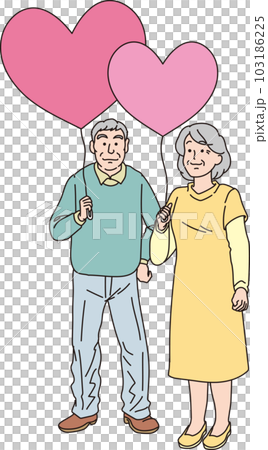 ハートの風船を持った人たち_カラー_高齢男女_全身 ハートの風船を持った人たち_カラー_高齢男女_全身 103186225