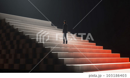 積み木の階段をのぼるビジネスパーソンの男性「AI生成画像」 103186403