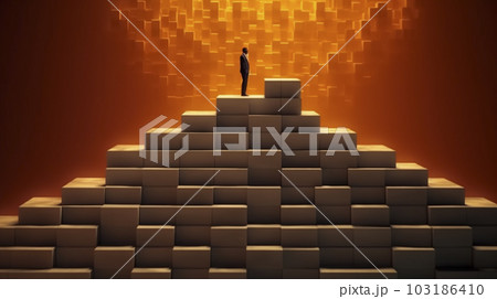 積み木の階段をのぼるビジネスパーソンの男性「AI生成画像」 積み木の階段をのぼるビジネスパーソンの男性「AI生成画像」 103186410