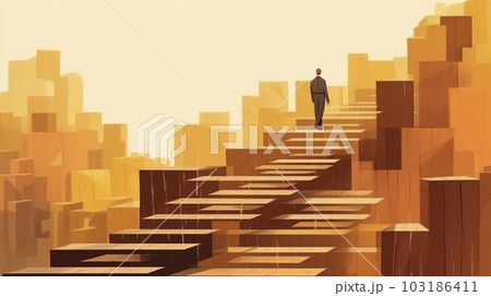 積み木の階段をのぼるビジネスパーソンの男性「AI生成画像」 積み木の階段をのぼるビジネスパーソンの男性「AI生成画像」 103186411
