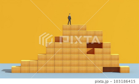 積み木の階段をのぼるビジネスパーソンの男性「AI生成画像」 積み木の階段をのぼるビジネスパーソンの男性「AI生成画像」 103186415