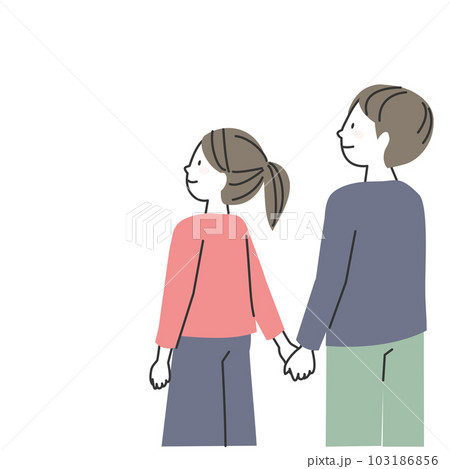 手をつないで前方を見つめる男性と女性 103186856
