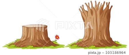 Colorful flowers and stump wood on white - Stock Illustration [59183129] -  PIXTA
